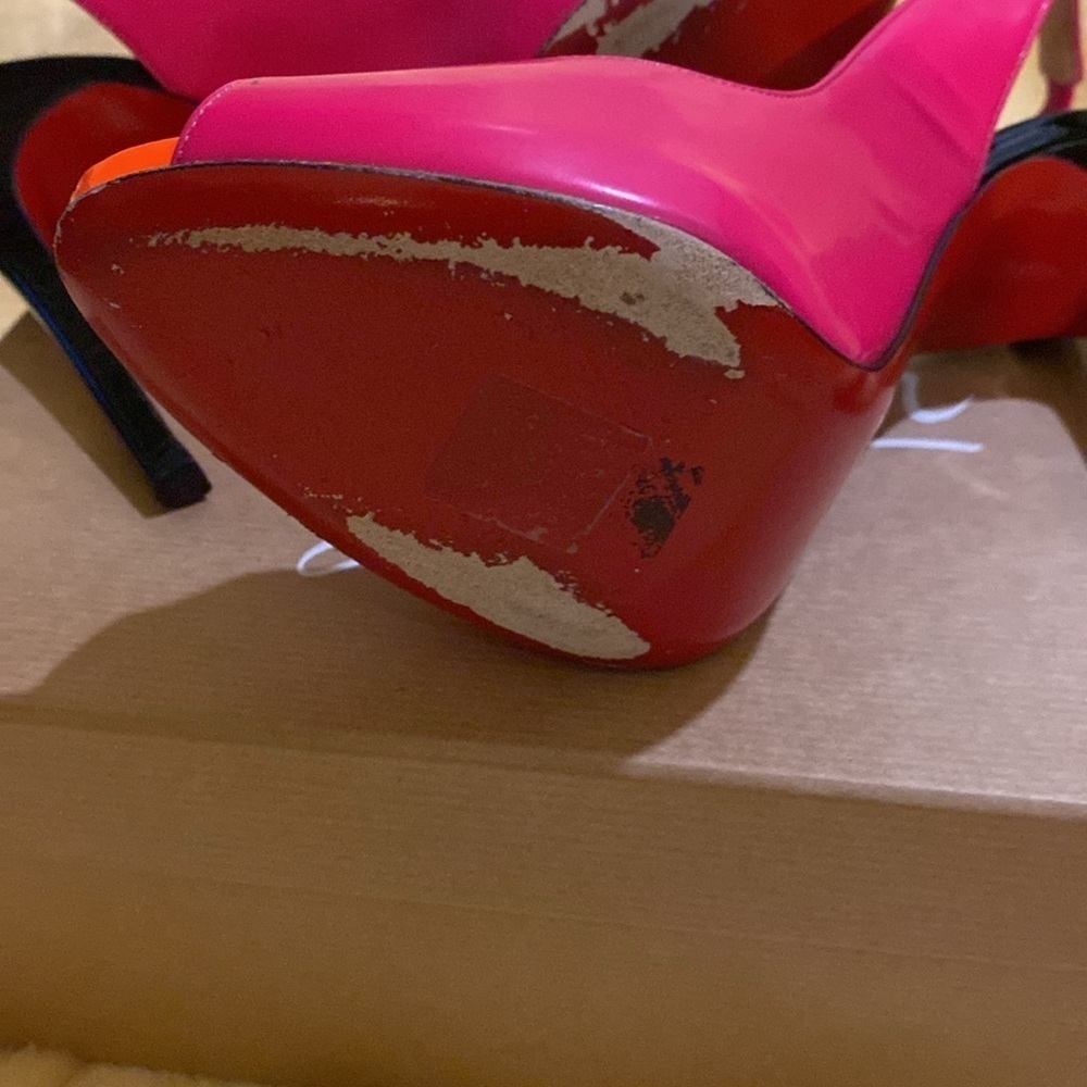 Christian Louboutin Flo Sling 120 Patent Rose Matador/Flame Pink Heels size 38 - Picture 5 of 7